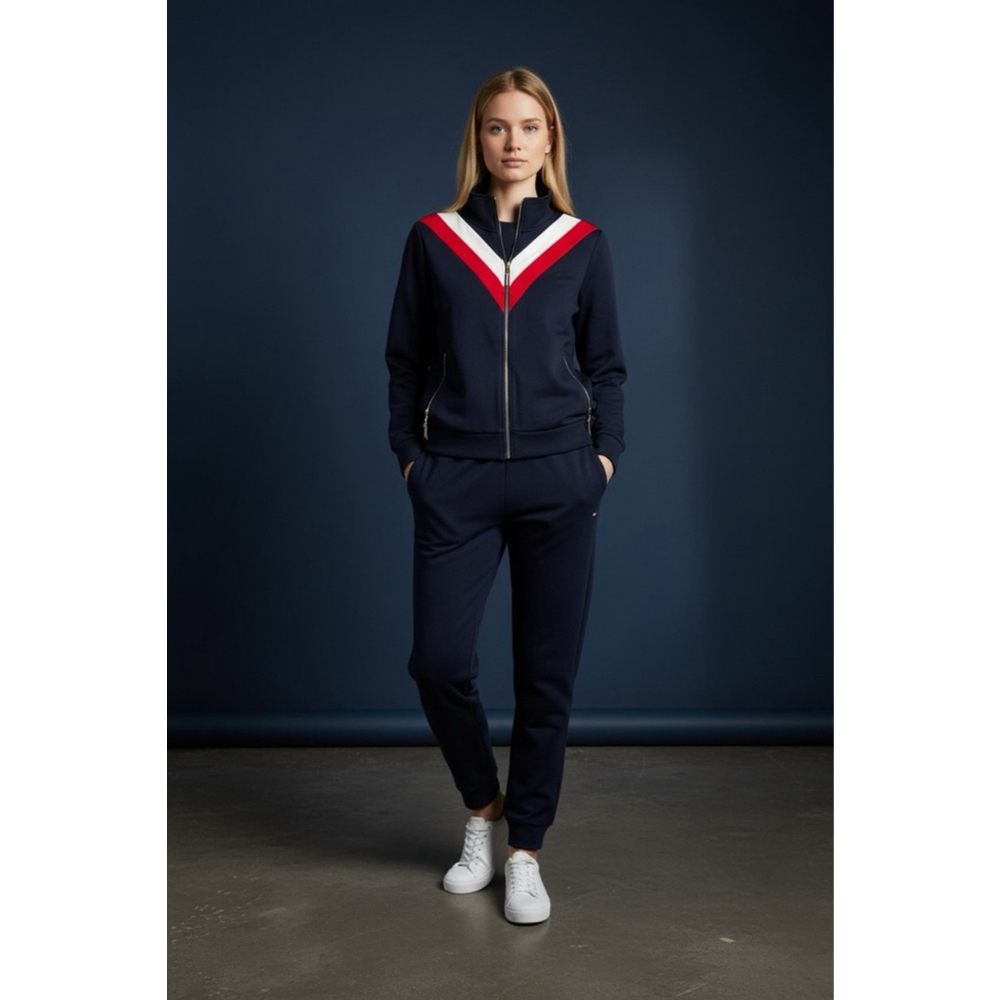 XL Tommy Hilfiger Womens Jacket Navy Blue Red White Track Zip Sweatshirt Cotton